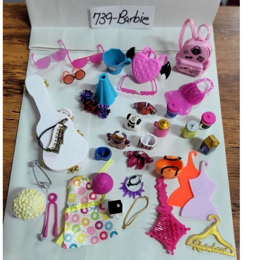 37 Barbie Doll Accessories Lot Clothes Shoes Purses Instruments and More